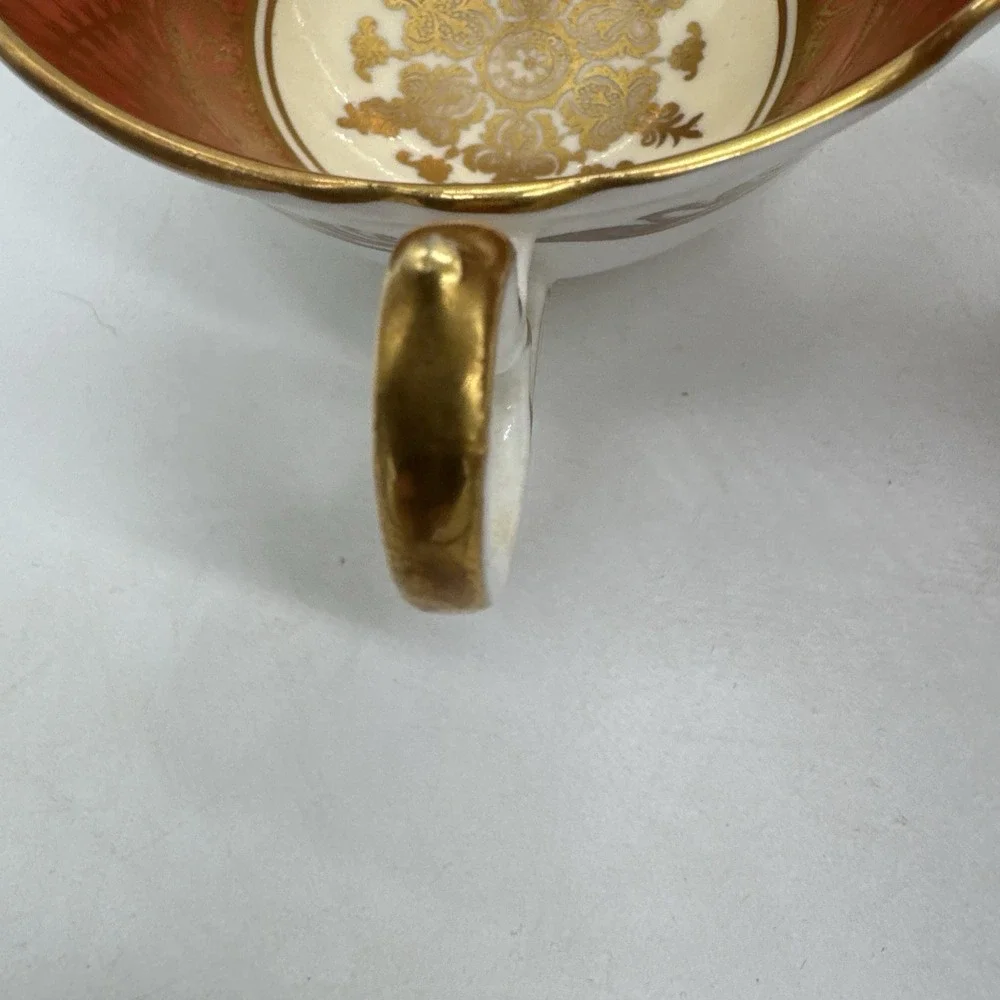 Vintage Aynsley Bone China Tea Cup & Saucer Salmon And Gold